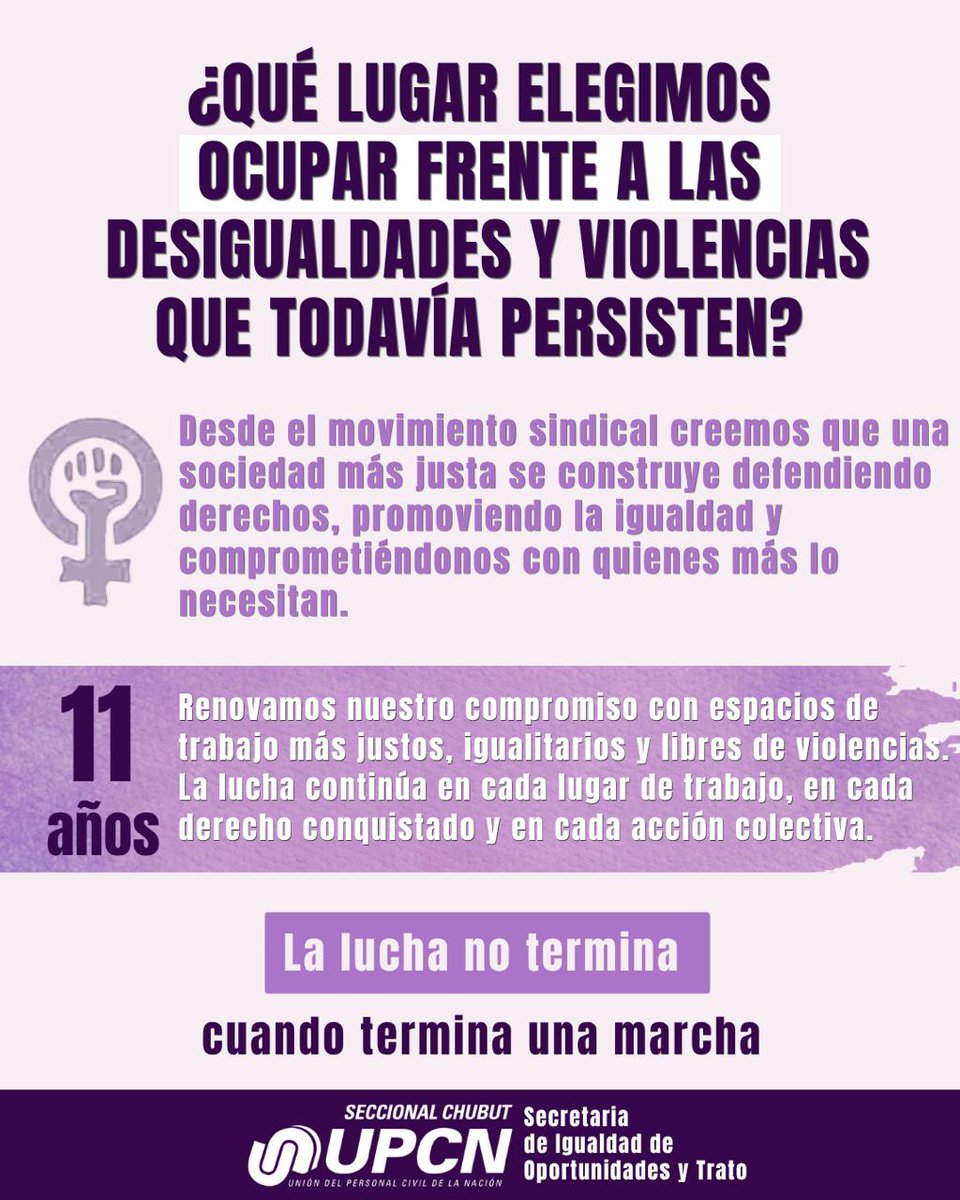 MCSERON's tweet photo. @UPCNChubutok ¿Qué lugar elegimos ocupar frente a las desigualdades y las violencias que todavía persisten?

🔹Desde UPCN Chubut elegimos la organización colectiva, la defensa de los derechos y el compromiso cotidiano ....
💻👇
https://t.co/nlY1koEKoc https://t.co/dn6bXPgyEi
