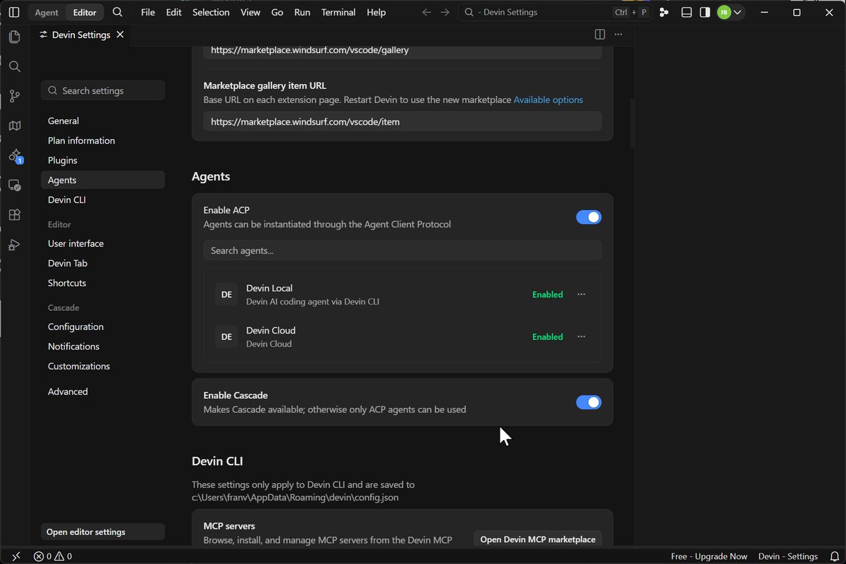 FranVidiCheck's tweet photo. @dabit3 @YayaSoumah @DevinAI The post says Devin Desktop is compatible with OpenCode, but i don't see it as an option. Neither do I have codex, claude or cursor. https://t.co/hz38L6jhoa