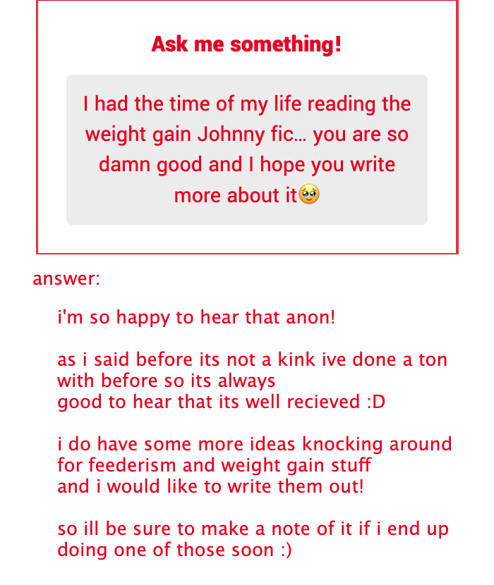 cookiebabbus's tweet photo. "I had the time of my life reading the weight gain Johnny fic… you are so damn good and I hope you write more about it🥹" https://t.co/AaMoOHyhQm https://t.co/fYeOkYKLxd