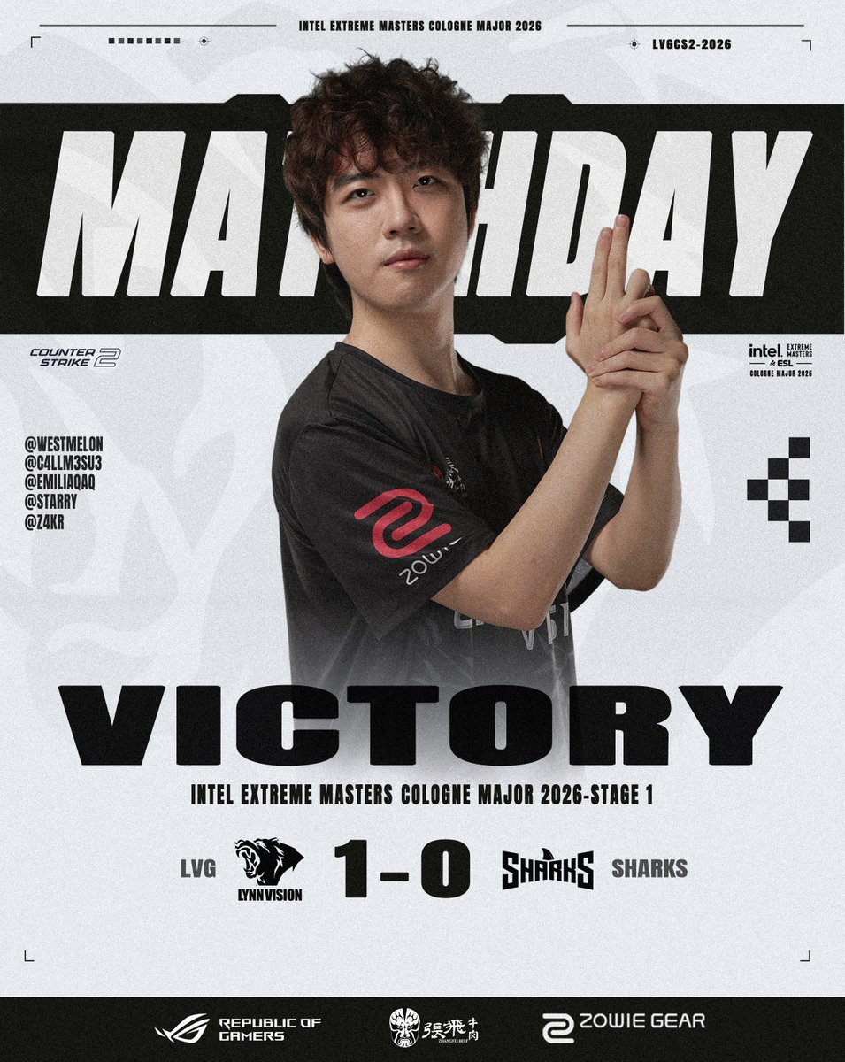Lynnvision_'s tweet photo. 【Intel Extreme Masters Cologne Major 2026: Stage 1】             
  LVG 1-0 Sharks Esports https://t.co/u9fWLrCFXI