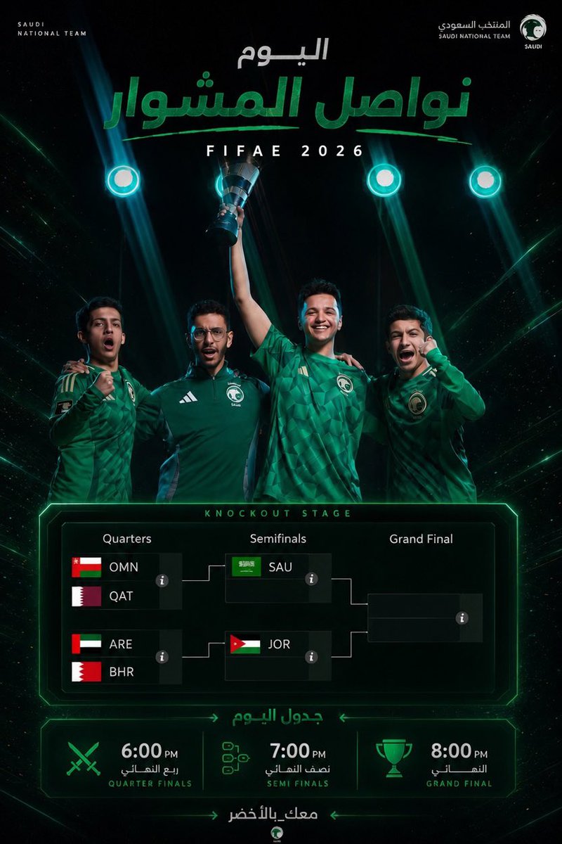 SaudiRLT's tweet photo. يدخل منتخبنا السعودي اليوم منافسات الأدوار الاقصائية بحثاً عن مواصلة الانتصارات وأخذ اللقب 🇸🇦

تشكيلة اليوم:

⭐ Rw9
⭐ TRK511
⭐ Kiileerrz

🗓️ جدول مباريات اليوم في الصورة المرفقة.

بالتوفيق لأبطالنا في رحلتهم نحو اللقب. 💚

#معاك_يالأخضر https://t.co/92OkEhWkRd
