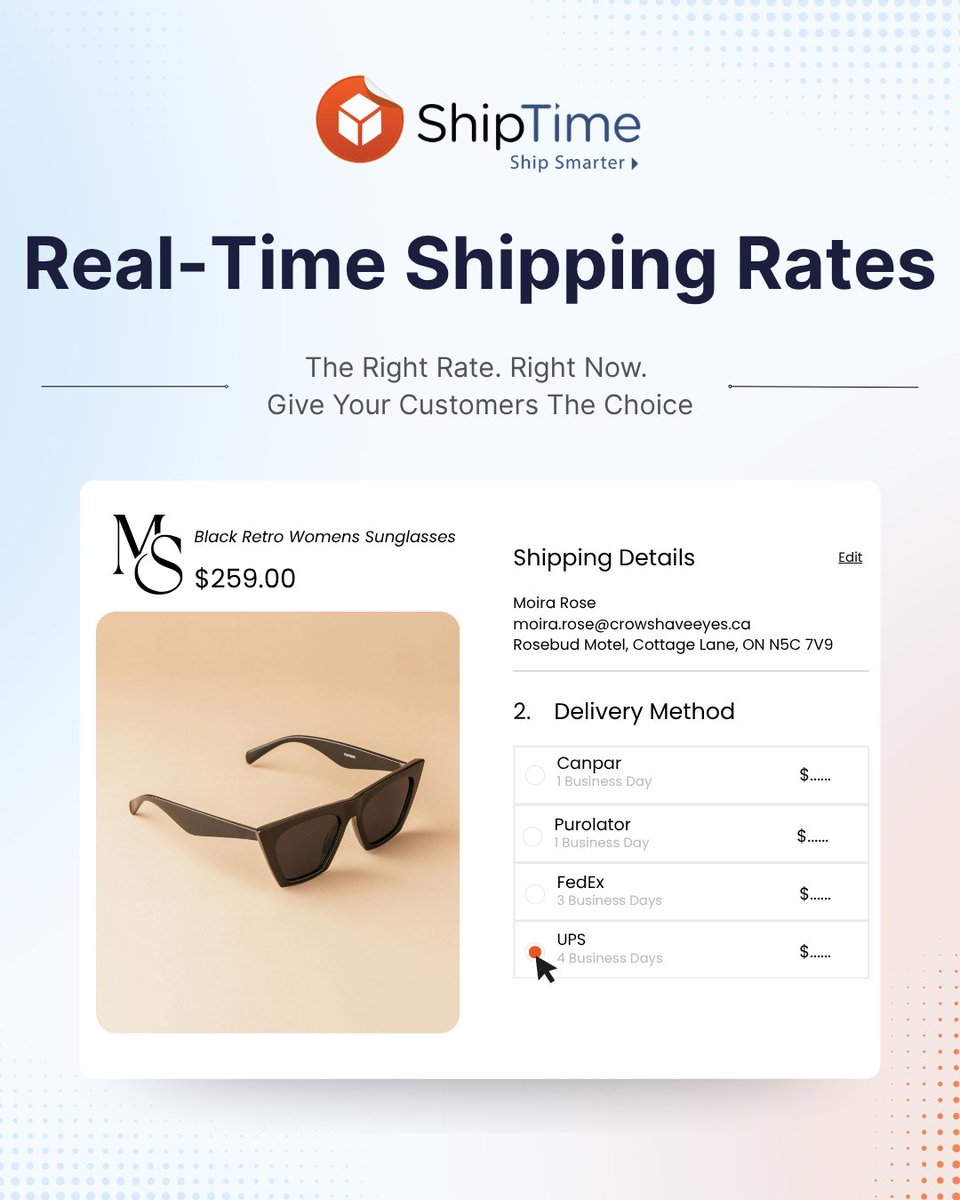 ShipTime's tweet photo. Flat shipping rates can be tricky 🛒

But with ShipTime you can enjoy:
✅ Real-time rates at checkout
✅ Multiple shipping options for customers
✅ Better shipping cost visibility
✅ More confidence before customers click “place order” https://t.co/KX1Lf7NRf8