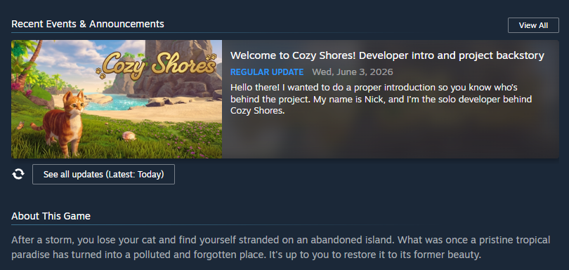 PandemoniumNick's tweet photo. Just posted my first announcement to Steam.
Not a big deal in the grand scheme of things but feels pretty cool and surreal in a way. Drop a like and a comment if you want!

#indiegame #gamedev https://t.co/6yrKFUk6EZ