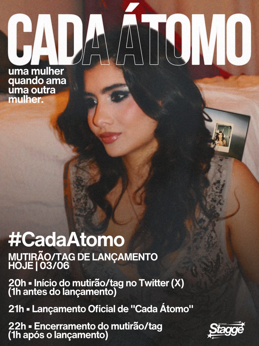 georgiastagge's tweet photo. Bom dia, gatinhas! Dormiram bem ou a insônia e ansiedade foram maiores?

​É HOJE!
Chegou o dia de "Cada Átomo" ganhar o mundo. Como já é nossa tradição, hoje é dia de tomar conta desse lugar. A partir das 20h, vamos subir a TAG #CadaAtomo. Das últimas vezes chegamos aos assuntos mais comentados do Brasil, e hoje o objetivo não é diferente!

Temos parcerias com portais incríveis, mas muito além disso: o lançamento acontece através de vocês, namoradas da Georgia.

Precisamos de toda a força desse fandom, cada surto, piada interna e referência é necessária. Vocês são parte disso e não somos nada sem vocês engajando e participando de todo esse caos.

Espero que estejam preparadas, encontramos vocês mais tarde ✨🖤