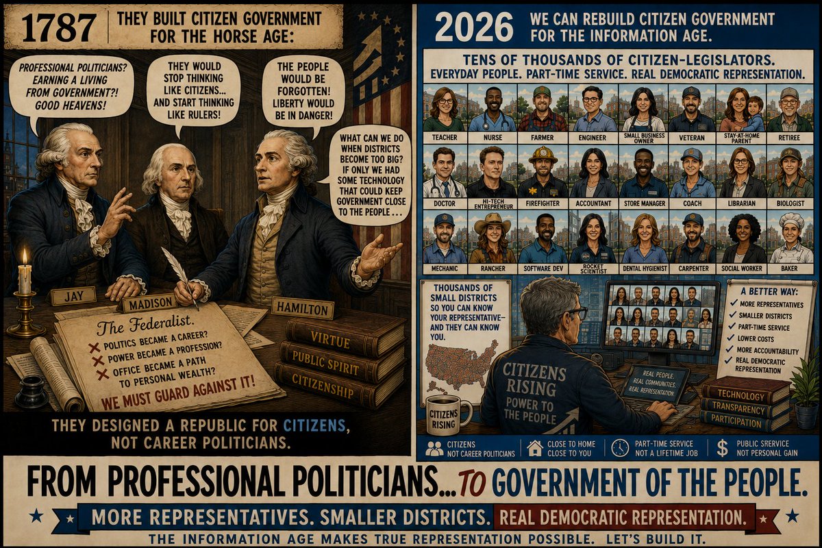 EricksonStephen's tweet photo. Citizens Rising is the only organization in the whole country dedicated to abolishing politics as a profession. We are small and need to get much bigger.

I am probably as qualified as anyone to organize such a project. I was Resident Scholar at US Term Limits in the 1990s. I have been thinking about political reform my whole life.

I have published 9 essays that address what I believe “We the People” must do, and why.

Those essays are summarized here:

https://t.co/TtJlbf2JD7

Won’t you please share this post, and help spark a great movement to take back our political system from career politicians and for the American people?