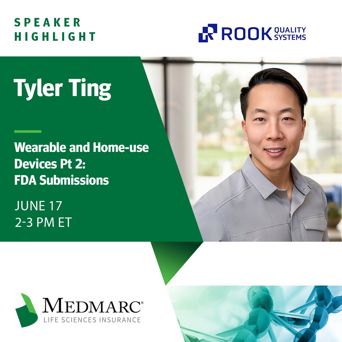 MedmarcIns's tweet photo. Tyler Ting is the Director of Regulatory @RookQuality Systems, bringing over 10 years of #MedTech industry experience to his work with #MedicalDevice companies navigating complex regulatory landscapes. Register Now: https://t.co/sNnZfaRgv4 https://t.co/HuSZFd1xD9