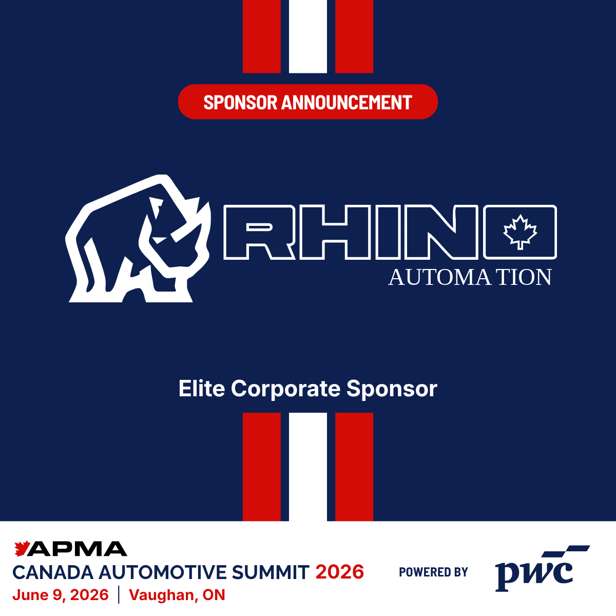 APMACanada's tweet photo. Thrilled to welcome #RhinoAutomation to the official sponsor lineup for #CAS2026!

Their expertise in smart industrial integration &amp; automation keeps automotive production lines moving efficiently.

🚨 Only a few days left! Get your tickets today:
https://t.co/XgzTt0g4Ov

#APMA https://t.co/aBDA3gnHzn