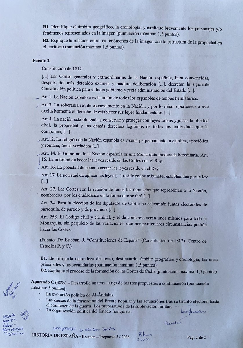undim_11's tweet photo. Este ha sido el examen de PAU 2026 de Historia de España de Castilla y Leon 

#pau #cyl #selectividad #universidad #examenpau https://t.co/AgirZessPp