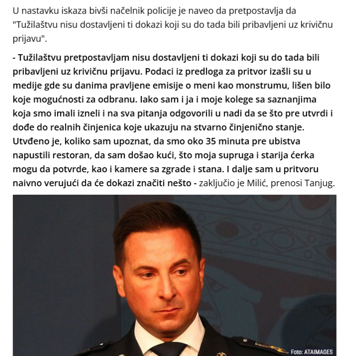 FermanTwitt's tweet photo. Načelnik PU za grad Bg. Milić Veselin je 35 min. pre ubistva napustio restoran "27" na Senjaku.
Ima dokaze koje želi da priloži sudu.
Tako je izjavio danas.

Očekujem da mu se ukine pritvor i da se vrati na posao odmah sutra.
Pravna država i institucije da rade svoj posao. https://t.co/JxXeqZaV7o