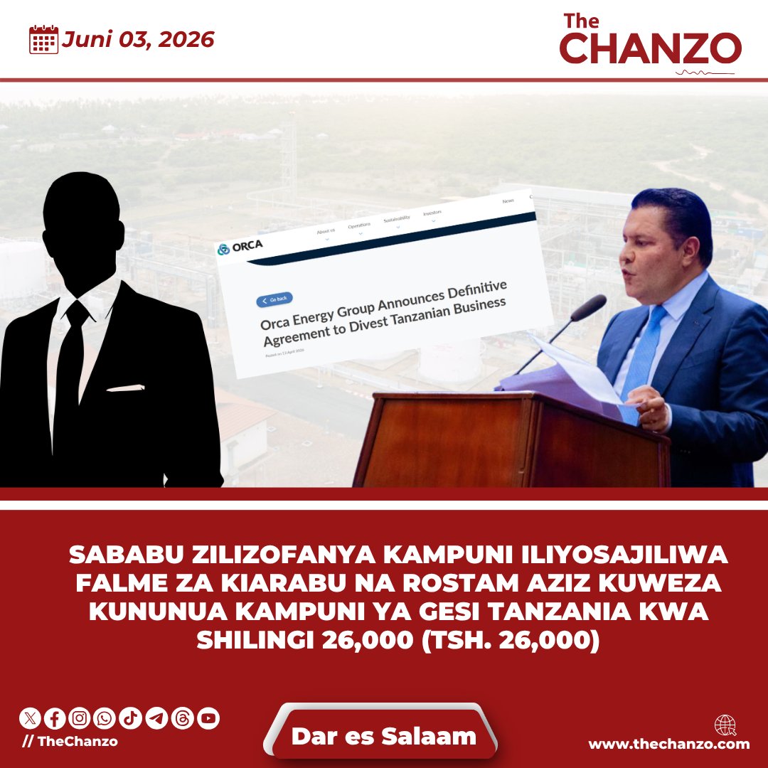 TheChanzo's tweet photo. Sababu  Zilizofanya Kampuni Iliyosajiliwa Falme za Kiarabu na Rostam Aziz Kuweza  Kununua Kampuni ya Gesi Tanzania Kwa Shilingi 26,000 (Tsh. 26,000)

Mnamo Aprili 13, 2026, kampuni ya Orca Energy iliyoendesha vitalu vya  gesi vya Songosongo kwa takribani miaka 25 ilitangaza kuwa imefikia  uamuzi wa kuuza biashara yake ya gesi Tanzania kwa takribani dola kumi,  ambayo ni sawa na Shilingi 26,000 za kitanzania.

Kampuni hiyo ilitangaza kuwa wanunuzi ni ushirika wa wawili yaani  kwanza kampuni ya Amber Energy Investment kutoka Falme za Kiarabu,  ambayo ndio itakuwa mmiliki mkubwa kwa asilimia 51 ya hisa; mmiliki  hasa wa kampuni hii hajawekwa wazi.

Mshirika wa pili ni Taifa Gas, kampuni inayomilikiwa na  mfanyabiashara Rostam Aziz, ambaye atachukua asilimia 49 ya hisa.  Kampuni hii kupitia kampuni zake za Pan African Energy Corporation  (Mauritius) na  PanAfrican Energy Tanzania (PAET) ndio  mzalishaji  mkubwa wa gesi inayotumika kwenye viwanda na umeme Tanzania.

Kati ya mwaka 2021 mpaka mwaka 2025 pekee kampuni hii inayoendesha  visima kadhaa vya gesi katika eneo la Songosongo iliweza kupata mapato  ya takribani dola milioni 513 ambazo ni sawa na Trilioni 1.3 za  Kitanzania.

Sasa imekuwaje ‘mmiliki asiyefahamika’ na Rostam Aziz kuweza kununua kampuni hii kwa shilingi 26,000 pekee?

Soma zaidi>>>https://t.co/qtMTDX2hwl