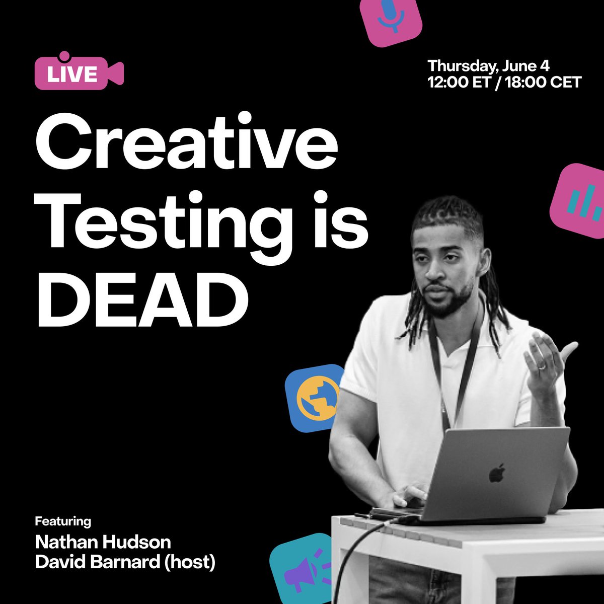SubClubHQ's tweet photo. Creative testing is dead... ⚰️

...at least, the way most app marketers have been doing it.

Nathan Hudson (founder & CEO of Perceptycs) has been watching the old playbook break down across dozens of accounts — and he's bringing his contrarian takes live this Thursday (don't forget to bring your questions!).

Sub Club Live | Thu June 4 | 12:00 ET / 18:00 CET 🔴 

YouTube link in the first comment 👇