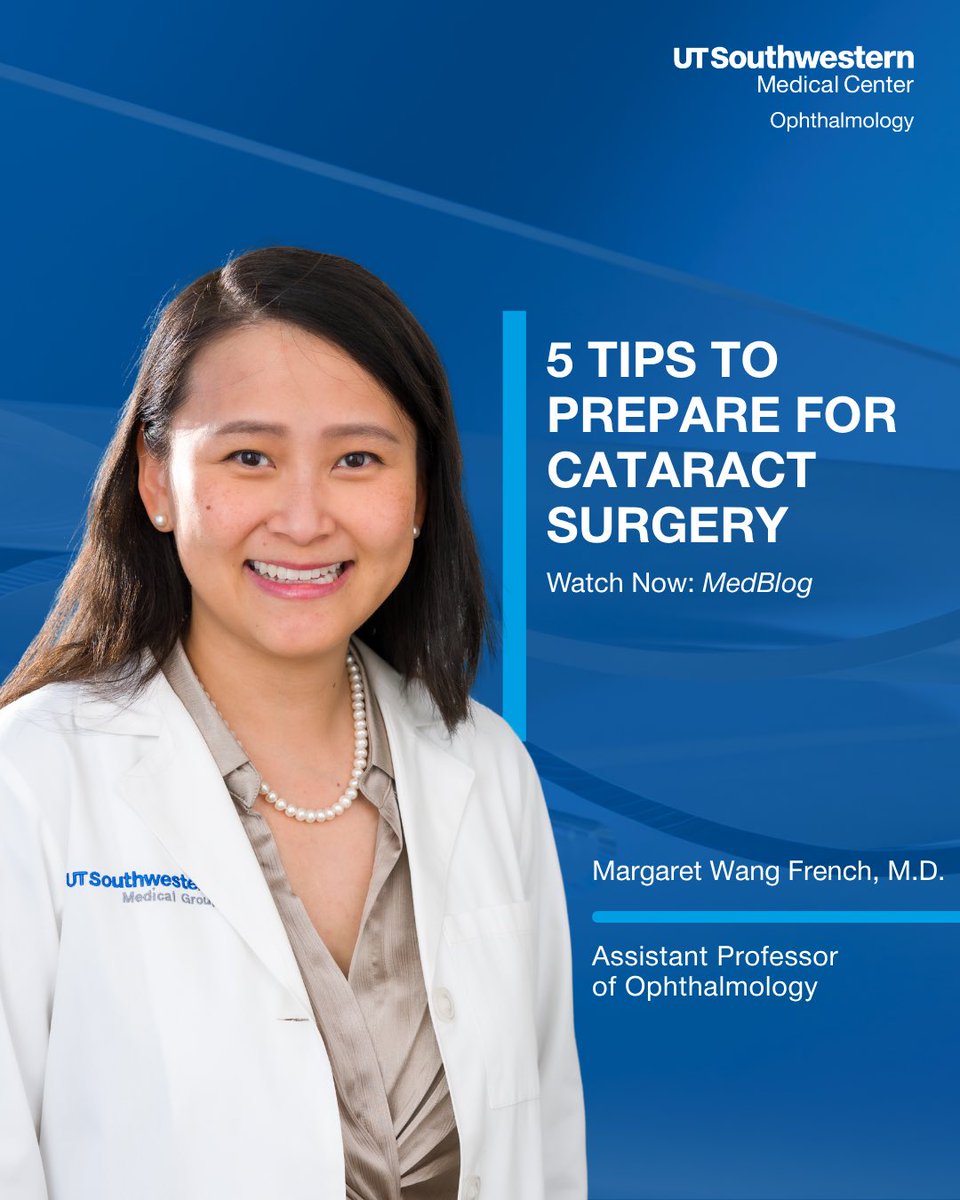 utsweye's tweet photo. June is Cataract Awareness Month 👁️🎗️
 
In this MedBlog, Dr. Wang French shares 5 simple tips to help you feel informed, confident, and ready for surgery – from pre-op planning to recovery.
 
🎥 Watch now: https://t.co/TsfL5SWgQv
 
#UTSWOphthalmology #CataractAwarenessMonth #UTSW https://t.co/1DCW4w05kI