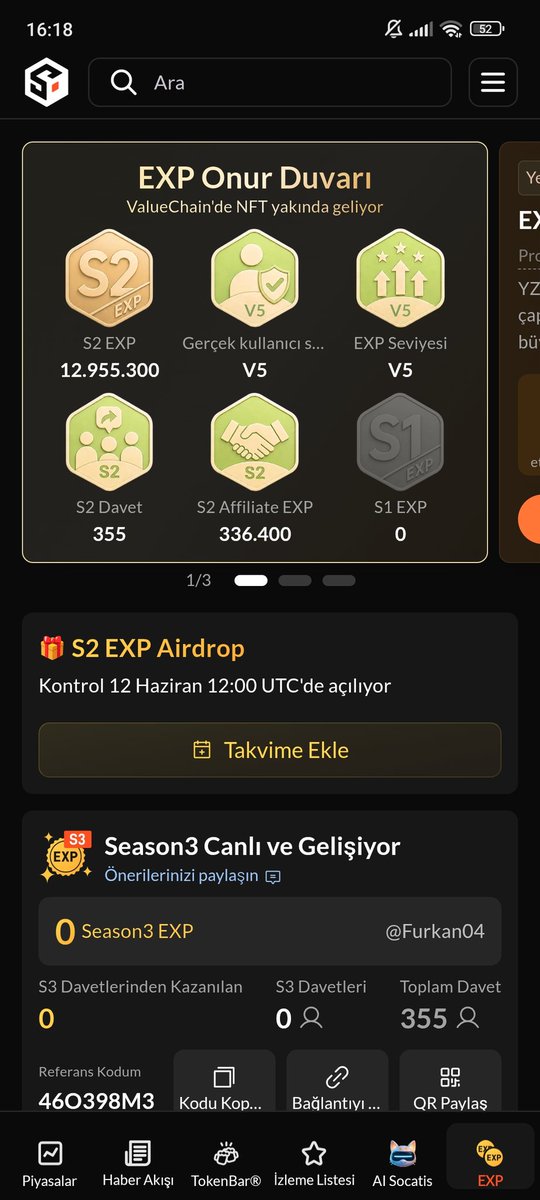 Kripto_Devri's tweet photo. 📢SoSoValue Season 2 has ended What are your expectations for the EXP airdrop?

Realistically, I’m expecting around $500–$1000. Also, Season 3 has started you can sign up here: https://t.co/VYfU3zfTuw

Feel free to drop your referral links in the comments https://t.co/T7s8e5W7qp