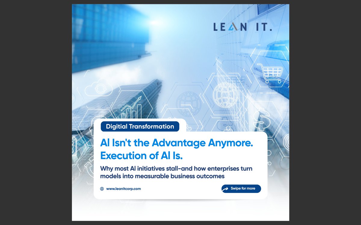 it28172's tweet photo. Building AI is easy.

Creating business impact with it is harder.

Real value comes from execution, integration, and scale.

#EnterpriseAI #AIEngineering #AIOps #LeanIT https://t.co/3e6r9gnIPq