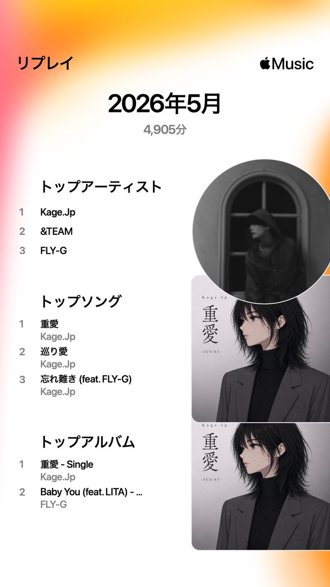 Kage__luv's tweet photo. 5月のリプレイ出てた⸜( ˶'ᵕ'˶)⸝💖
先月は『重愛』がやっぱり1位✨️
先月もKageくんで
たくさんの月だったなぁー🤭

今月はどの曲が1位かなぁー😎
@ka2000ge https://t.co/6Q6WMlWrEr