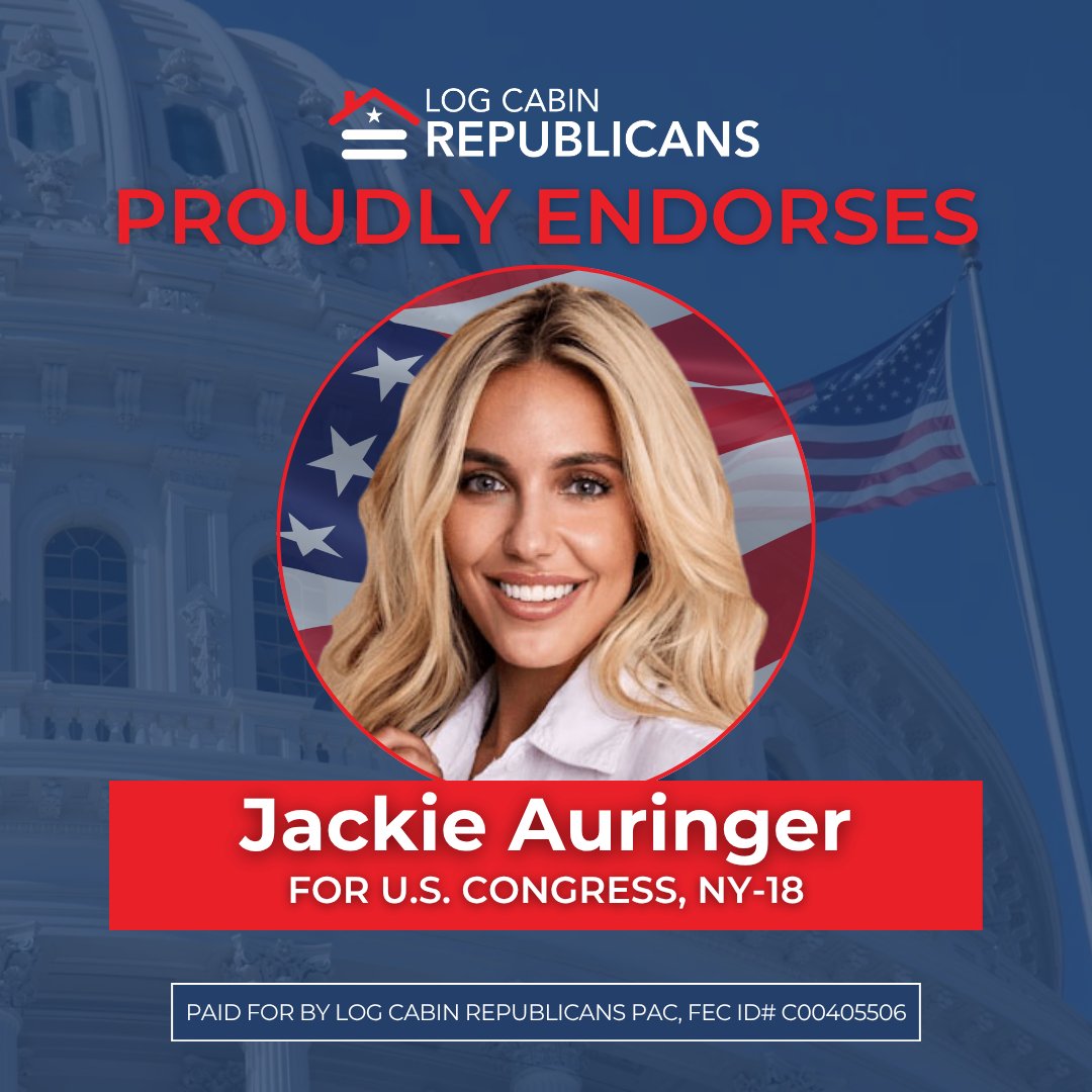 LogCabinGOP's tweet photo. Log Cabin Republicans is proud to endorse @winwithjackie Jackie Auringer for Congress in New York's 18th District for 2026! https://t.co/AQ8X2mNmee