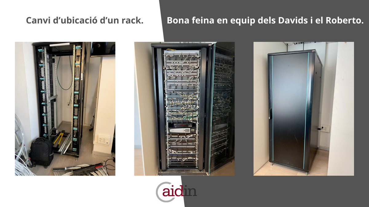 AIDINsl's tweet photo. Canvi d’ubicació d’un rack.
Bona feina en equip dels Davids i el Roberto.

#aidin #trabajo #business #tecnologia #construccion #tech #ingenieria #internet #network #electronica #cobre #servicio #data #cable #fibraoptica #wire #wireless #telecomunicaciones #IT #FO #cableado https://t.co/QgTAAJGhzy