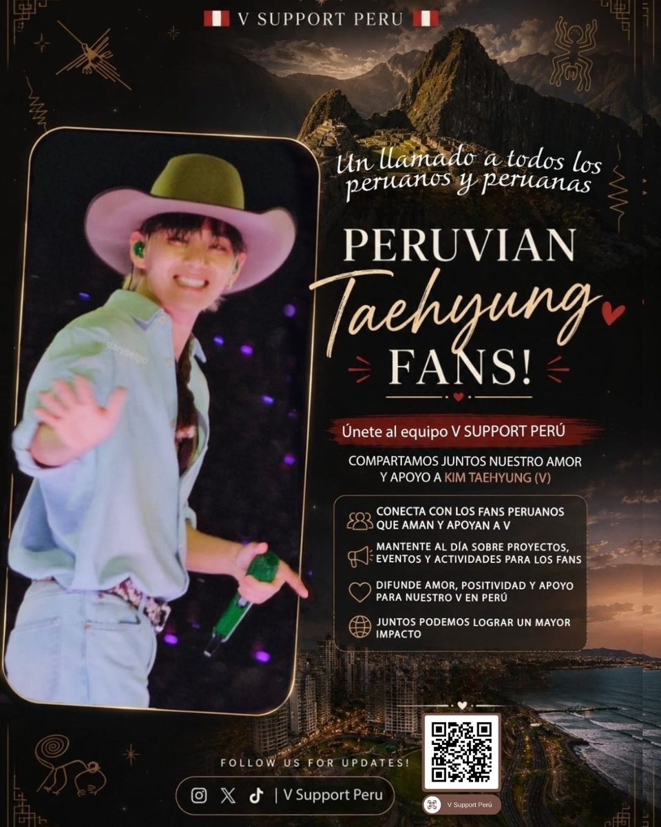 VPeru_support's tweet photo. 🔊 CONVOCATORIA OFICIAL | V SUPPORT PERÚ🇵🇪📢

¿Eres fan de Kim Taehyung (V)? Esta es tu oportunidad de formar parte de una comunidad unida por el respeto, la dedicación y el apoyo constante hacia nuestro artista.

Buscamos personas comprometidas que deseen participar en proyectos, votaciones, stream y futuras actividades especiales.

💜 Escanea el QR o ingresa al enlace de nuestra comunidad para unirte.

📎: https://t.co/VUd32dA3RC
Porque cada apoyo cuenta y juntos podemos hacer que el cariño de Perú llegue aún más lejos.

#VSupportPeru #KimTaehyung #V #KimTaehyung #ARMYPeru