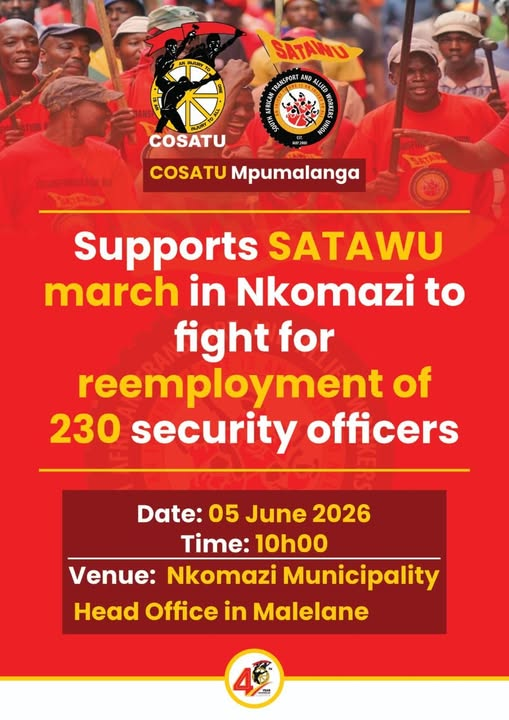_cosatu's tweet photo. #COSATU Mpumalanga supports members of #SATAWU in Nkomazi demanding reemployment as security officers #JobSecurity #ClassWar  @deptoflabour @CCMA_SA @ParliamentofRSA @MpumalangaGov @NationalCoGTA @_mpnews @MpuHealth1 @Mpueducation @ewnupdates @Newzroom405 @mwelimasilela https://t.co/girxeK72Pk