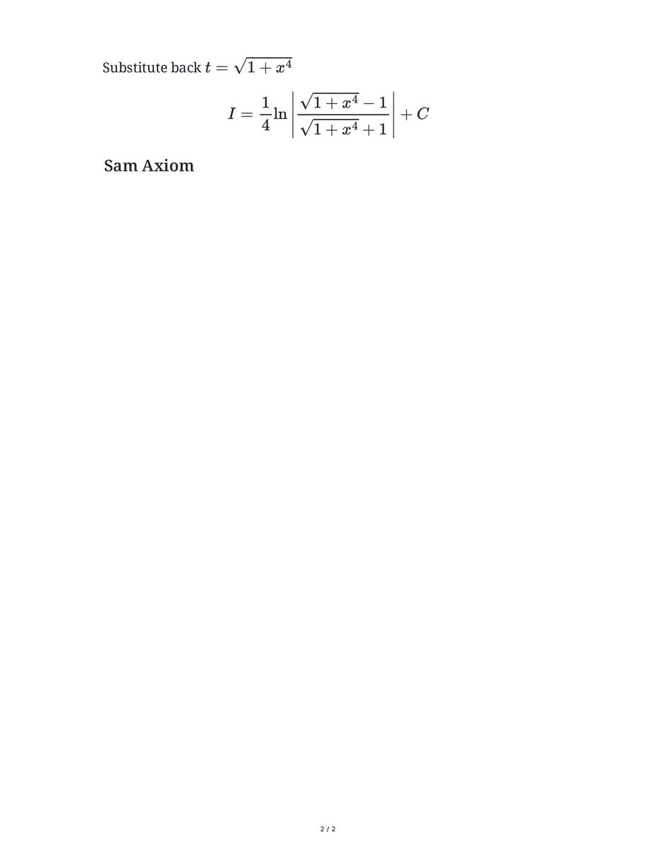 Sam_Axiom's tweet photo. @ZahlenRMD Solution of this Integral Problem 👇✅. https://t.co/2mIbstxiVE