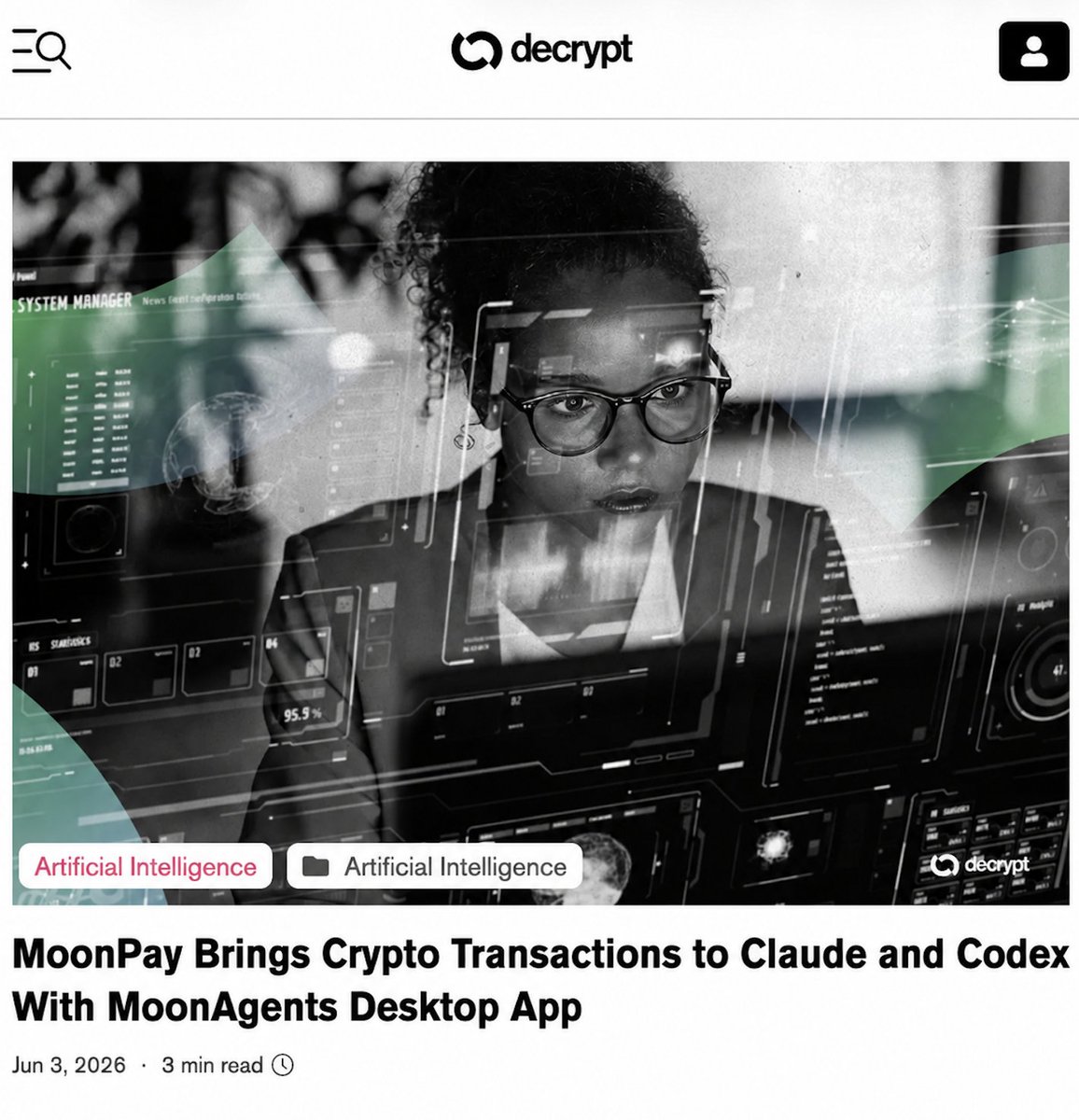 moonpay's tweet photo. thank you to @jasonnelson and the legendary team at @DecryptMedia for breaking today's news about our MoonAgents Desktop App 

read the story here: https://t.co/FFrRIbtjvR https://t.co/ghlimA59Rh