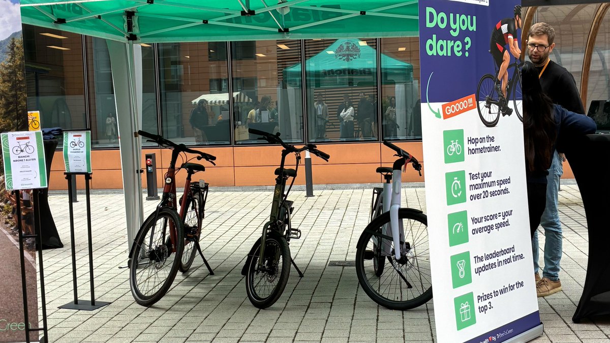 AmazonNewsEU's tweet photo. 🚲 Today, Amazonians in Luxembourg tested bikes, got personalized commuting advice, challenged cycling star Pogačar in a virtual sprint, won prizes and cooled down with free ice cream at our 'Bike to Work' campaign event in our Lux offices! 🇱🇺

Great way to kick off the summer and commute in a fun, healthy, and sustainable way! ♻️