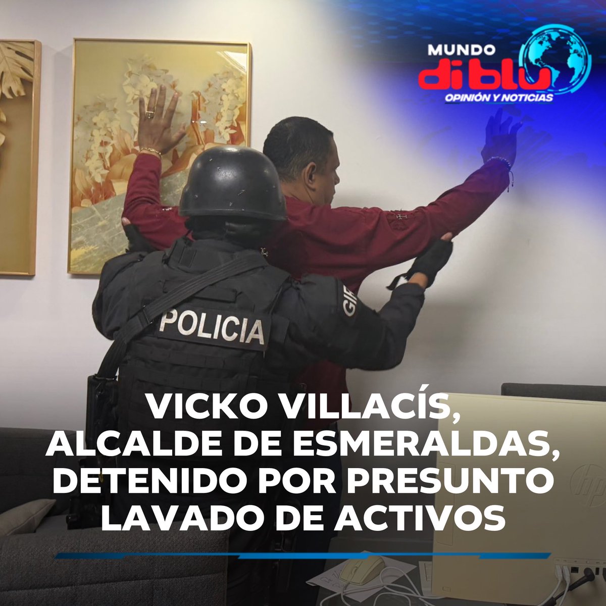 MundoDiblu's tweet photo. 📎 La Fiscalía informó que el alcalde de Esmeraldas, Vicko Villacís, fue detenido durante un operativo por presunto lavado de activos. https://t.co/8HGHDD1q1r