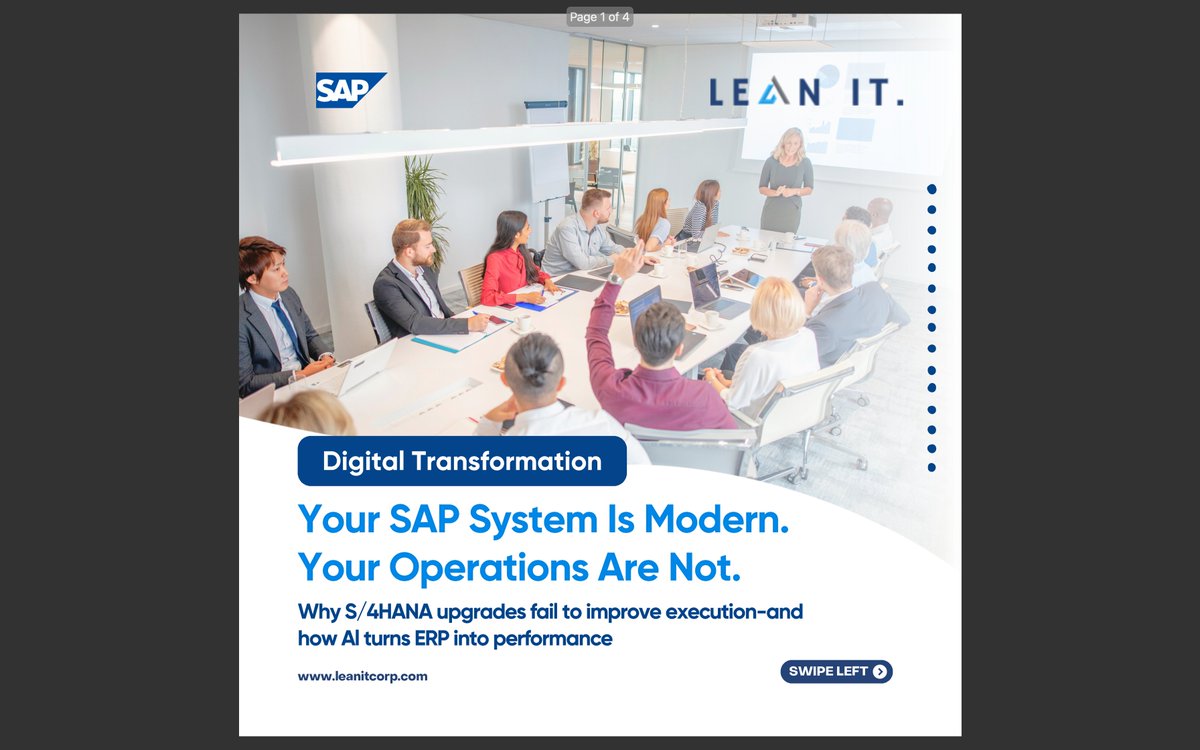it28172's tweet photo. Going live on SAP is a milestone.

Transforming operations is the real goal.

The greatest value comes when AI helps SAP drive smarter processes, faster decisions, and continuous improvement.

#SAP #S4HANA #EnterpriseAI #ERPTransformation https://t.co/ptETaPkT4V