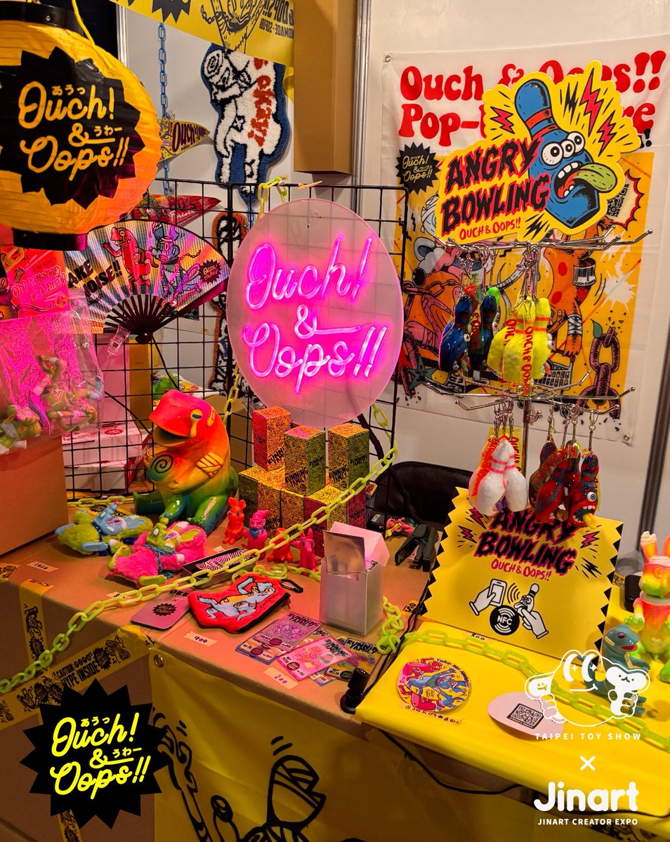 ouchnoops's tweet photo. 『台北国際トレンドトイ・ライセンス展 × JINART クリエイター博覧会 2026』が無事に終了しました！✨
今回のイベントは、Ouch &amp; Oops の作品やソフビ、そしてさまざまなグッズを、台湾の皆さまに初めてしっかりとご紹介できた特別な機会となりました。 https://t.co/GYUxTCfYjD