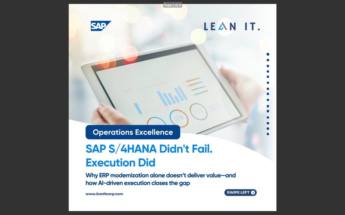 it28172's tweet photo. SAP modernization is a milestone.

Operational transformation is the real goal.

The value of SAP comes from how effectively it improves execution after go-live.

#SAP #S4HANA #ERPTransformation #EnterpriseAI https://t.co/aIGd3kYBS7
