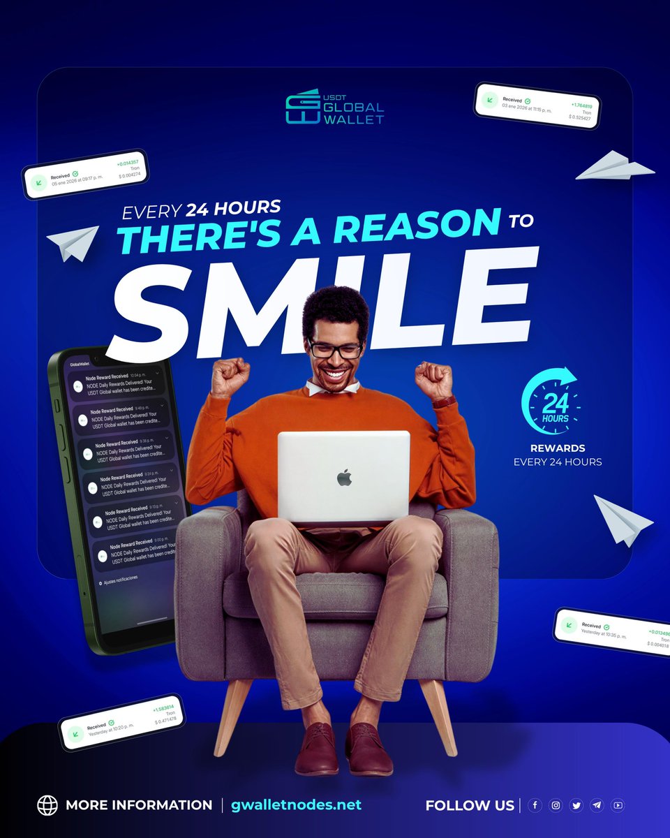USDTGWallet's tweet photo. 😃 Every 24 Hours, A Reason to Smile

A new notification. A new reward.

With G-Wallet nodes, rewards are distributed every 24 hours and tracked directly through your wallet.

📲 Get notified
⏰ Check your rewards
🚀 Stay connected to your node activity

Your next notification could be just around the corner.

🌐 https://t.co/JmtBQ8SHmD

#GWallet #NodeRewards #RewardsEvery24Hours #BlockchainTechnology #Web3Community #CryptoCommunity #DigitalAssets #BlockchainInnovation #NodeEcosystem #FutureFinance
