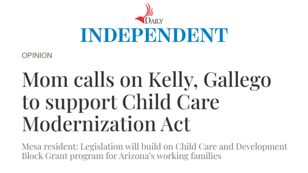 firstfiveyears's tweet photo. READ THIS: Op-ed in @AzNewsmedia from a working mom on the importance of CCDBG.

She urges @SenMarkKelly and @RubenGallego to sign onto the Child Care Modernization Act to build on CCDBG’s success and serve working families in Arizona! https://t.co/NnAdCJY356
