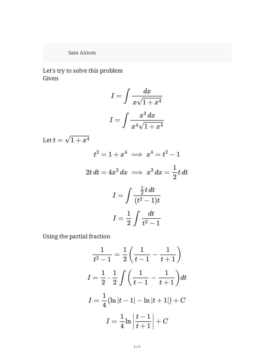Sam_Axiom's tweet photo. Solution of this Integral Problem.

Problem by - @ZahlenRMD https://t.co/jriSR6GErY