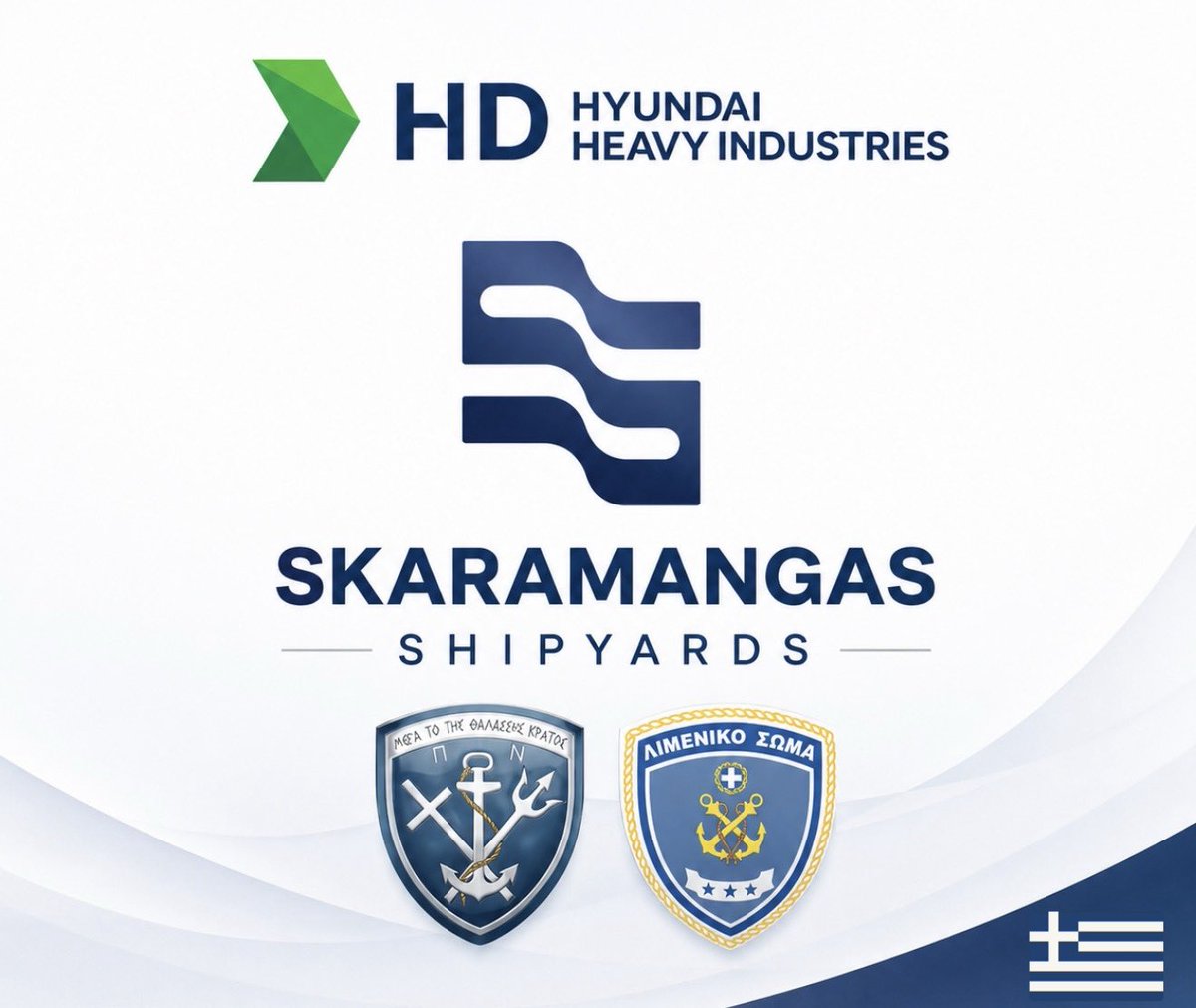 ictinus_x's tweet photo. 🇬🇷⚓️🇰🇷 Hyundai Heavy Industries and Greece’s Skaramangas Shipyard signed a comprehensive Memorandum of Understanding to cooperate in Greek Navy and Coast Guard vessel projects, as well as the development of unmanned surface vessels and combined manned‑unmanned system projects. https://t.co/vu3t4rx4tl