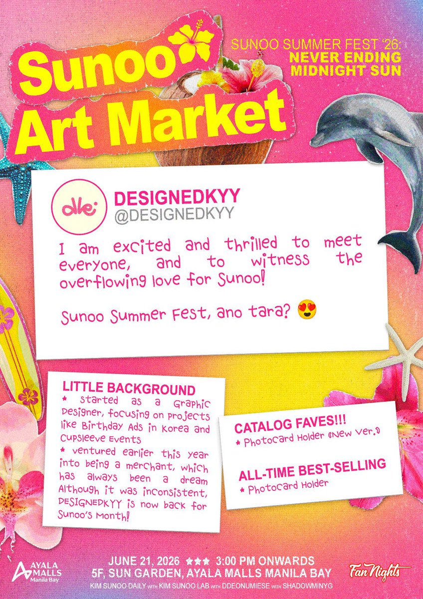 ddeonumiese's tweet photo. Meet the merchants! 🤩

@DESIGNEDKYY &amp; @0110studio 

Register for FREE: https://t.co/Wxn9yhJPO2

#SunooSF26 🌺🐬☀️

#JUNENOO #SUNOODAY2026
#AtTheBay #FanNightsatAMManilaBay 
#SUNOO #엔하이픈_선우 #ソヌ
@ENHYPEN_members @ENHYPEN https://t.co/FiylPAMuUr