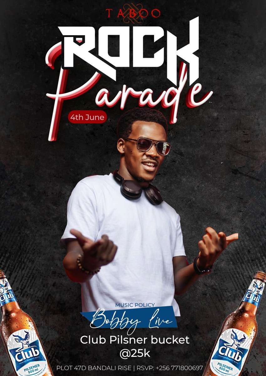 taboo_2025's tweet photo. Thursday is for loud guitars, cold beers, and no soft vibes. 🤘🏾🔥

Rock Parade takes over Taboo. DJ Wil, Bobby Live. hosted by Kadino bringing the energy all night.

Club Pilsner bucket at 25K. Come thirsty, come ready. 🍻

#RockParade #TabooBarAndGrill https://t.co/C1GLDR6sAI