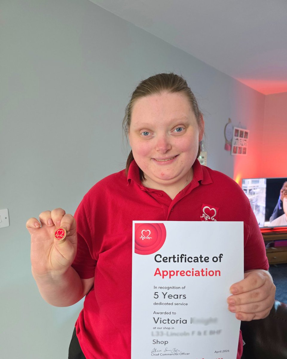 EdenFutures's tweet photo. Victoria has reached an incredible milestone... 5 years of volunteering at the @TheBHF! Well done!! 🎉👏⭐

#socialcare #supportedliving #britishheartfoundation https://t.co/uMiapTqIxt