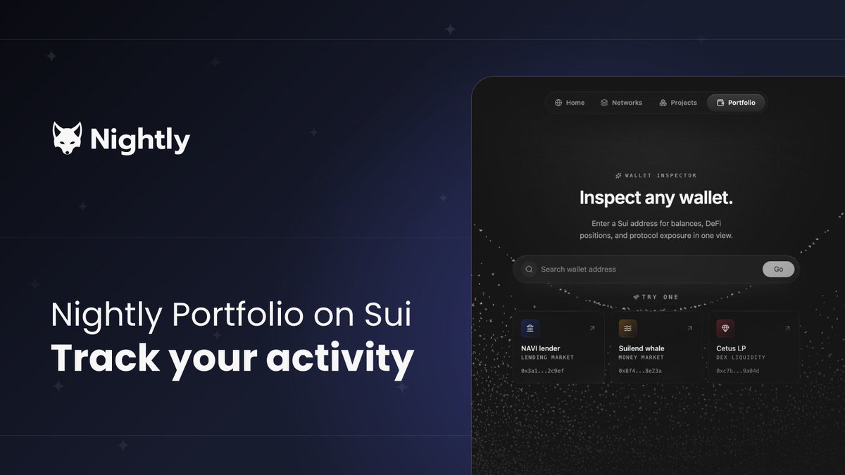 Nightly_app's tweet photo. Your wallet should help you understand @SuiNetwork, not just show balances.

With Nightly Portfolio, you can follow everything happening across your Sui activity in one clear view.

No scattered tabs. No fragmented tracking.

See the bigger picture with Nightly Portfolio. https://t.co/9DAypADJng