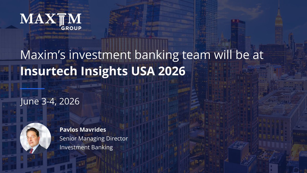 MaximGrp's tweet photo. Meet with our Investment Banking team during Insurtech Insights USA 2026.

Pavlos L Mavrides https://t.co/eirAz7IAWO