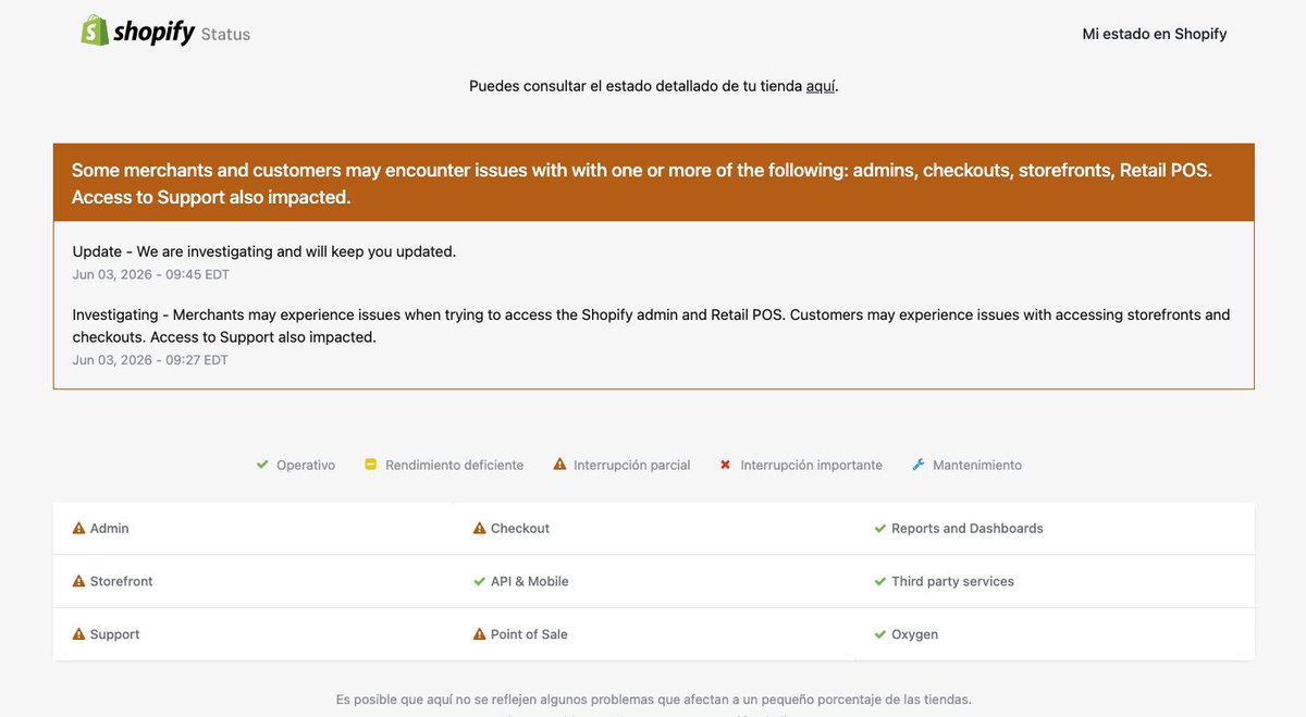RosendoChV's tweet photo. URGENTE: miles de tiendas digitales están fuera de línea tras una falla masiva en servicios de @Shopify 

#ShopifyDown https://t.co/bdsrH3EHOy