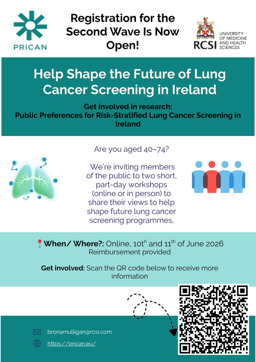 MarieKeating's tweet photo. Citizen Jury - Your input is needed.

Help Shape the Future of Lung Cancer Screening in Ireland.

Participants can register interest by scanning the QR code.

Alternatively, anyone interested can contact directly at bronamulligan@rcsi.com https://t.co/4lUwLOtyYa