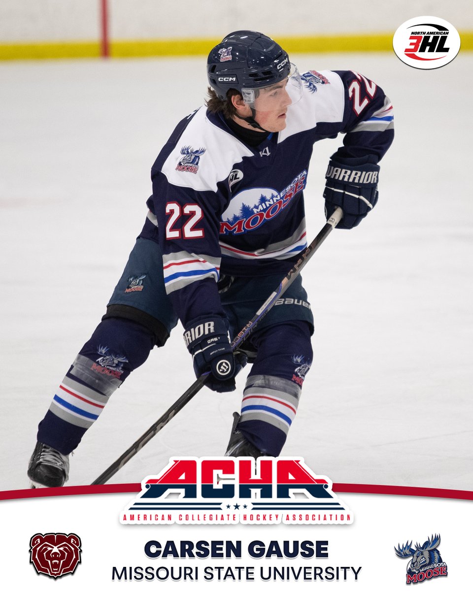 NA3HL's tweet photo. #NA3HL Commitment Alert: Minnesota Moose forward, Carsen Gause, has committed to play college hockey for @MOStateHockey 

📰 : https://t.co/KIYxDbxGjB https://t.co/XkIgTtYAlm