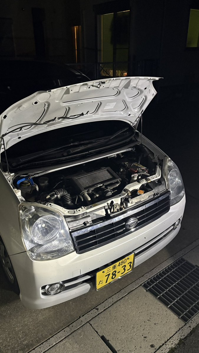 cima8916's tweet photo. 完成したあともっと明るい場所で載せたかったですけどミラ帰宅しました🙌(と言うか家まで届けてくれました)

エンジンがEFの自然吸気でしたが、JBターボへスワップされました🐌💨

とりあえずスピード全く違います😵‍💫
今の仕事落ち着いたら足回り戻していきます🤑

Special thanks :@k3vetk3ve2 https://t.co/F9fkArHXIo