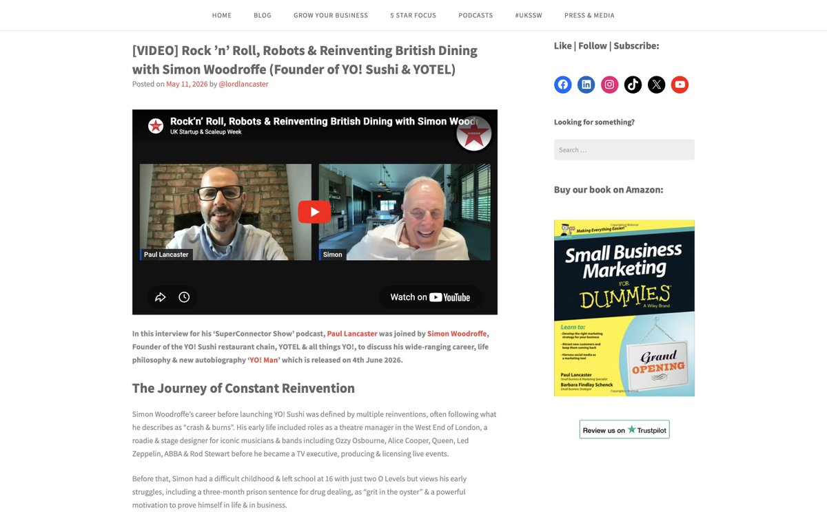 ukstartupweek's tweet photo. Tomorrow (4 June), 'YO! Man' - the brilliant new autiobiography by Simon Woodroffe (Founder, YO! Sushi, YOTEL &amp; all things YO!) goes on sale.

It's a fantastic read full of inspiring stories &amp; advice for budding business owners of all ages!

Find out more in the link below ⬇️⭐️ https://t.co/kW69BUaeM1