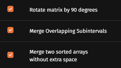 PhaneethKumar's tweet photo. #Day6 of learning DSA  

✅ Day 3 | #SDESheetChallenge by @takeUforward_

Solved 3 @LeetCode problems:  
48. Rotate Image / Rotate Matrix by 90 degree  
56. Merge Intervals 
88. Merge Sorted Array https://t.co/OniRncrlgM