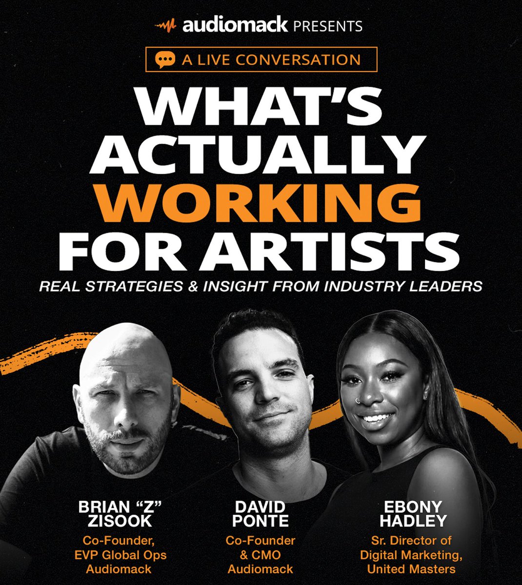 BrianZisook's tweet photo. Want to learn more about music marketing?

Today, at 1 PM EST, I will be co-hosting a live conversation with Ebony Hadley, senior director of digital marketing at @UnitedMasters.

We will discuss her work with BigXThaPlug, strategies artists can deploy, fan engagement, & more ⬇️