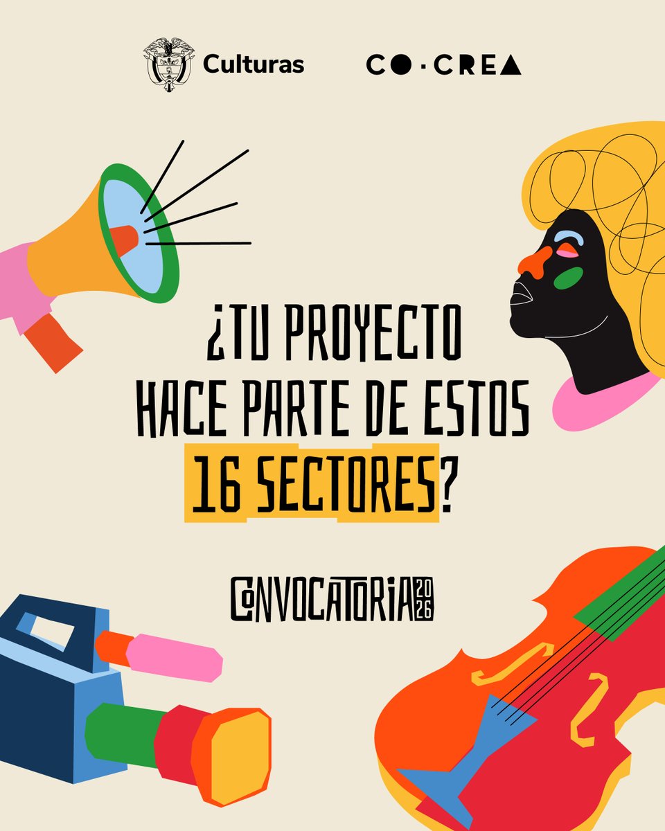 CocreaOrg's tweet photo. 🎨 ¿Tu proyecto hace parte de los 16 sectores? 

La #ConvocatoriaCoCrea2026 sigue esperándote... ⏳el tiempo corre. https://t.co/0DDgPMwUVI