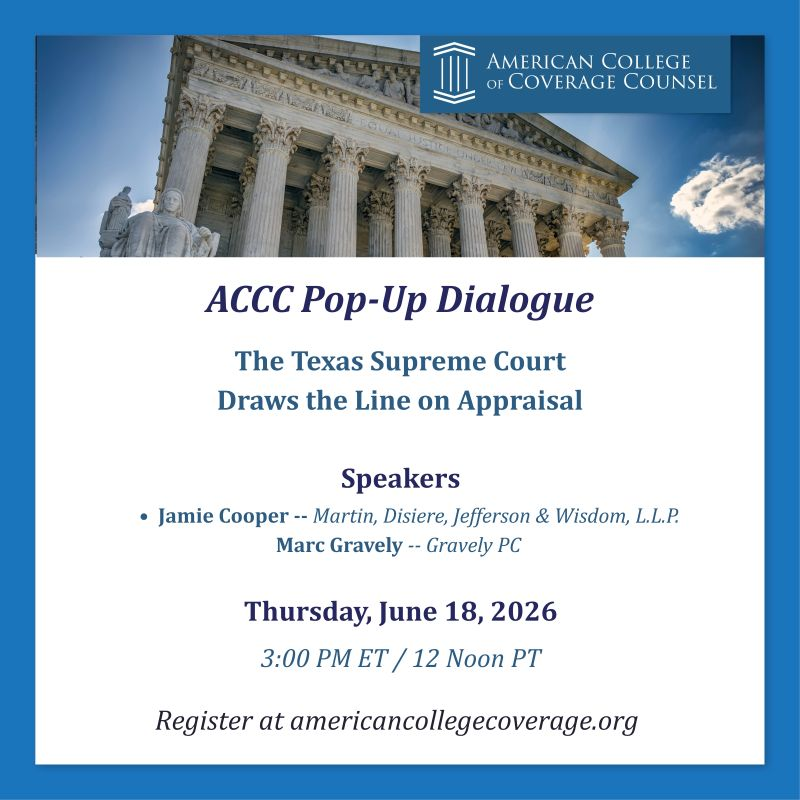 MarcGravely's tweet photo. The Texas Supreme Court just redrew the map on appraisal in property insurance. If you handle first-party claims in Texas, this one matters.

I've been asked to join the ACCC Pop-Up Dialogue on June 18th to break down what In re ACE American Insurance Company means in practice. https://t.co/LkYD8zmdML