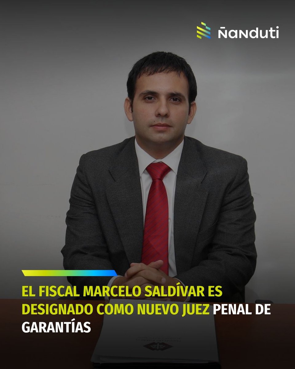 nanduti's tweet photo. El fiscal Marcelo Saldívar es designado como nuevo juez penal de garantías

▪️La Corte Suprema de Justicia no confirmó en el cargo al juez Mirko Valinotti y designó al fiscal Marcelo Francisco Saldívar.

▪️La ministra Carolina Llanes propuso a Saldívar y votaron por su propuesta los ministros de la Corte, Alberto Martínez Simón, Luis María Benítez Riera, Eugenio Jiménez y César Diesel.

Vía: @Noeliagonzapy 

#Ñanduti