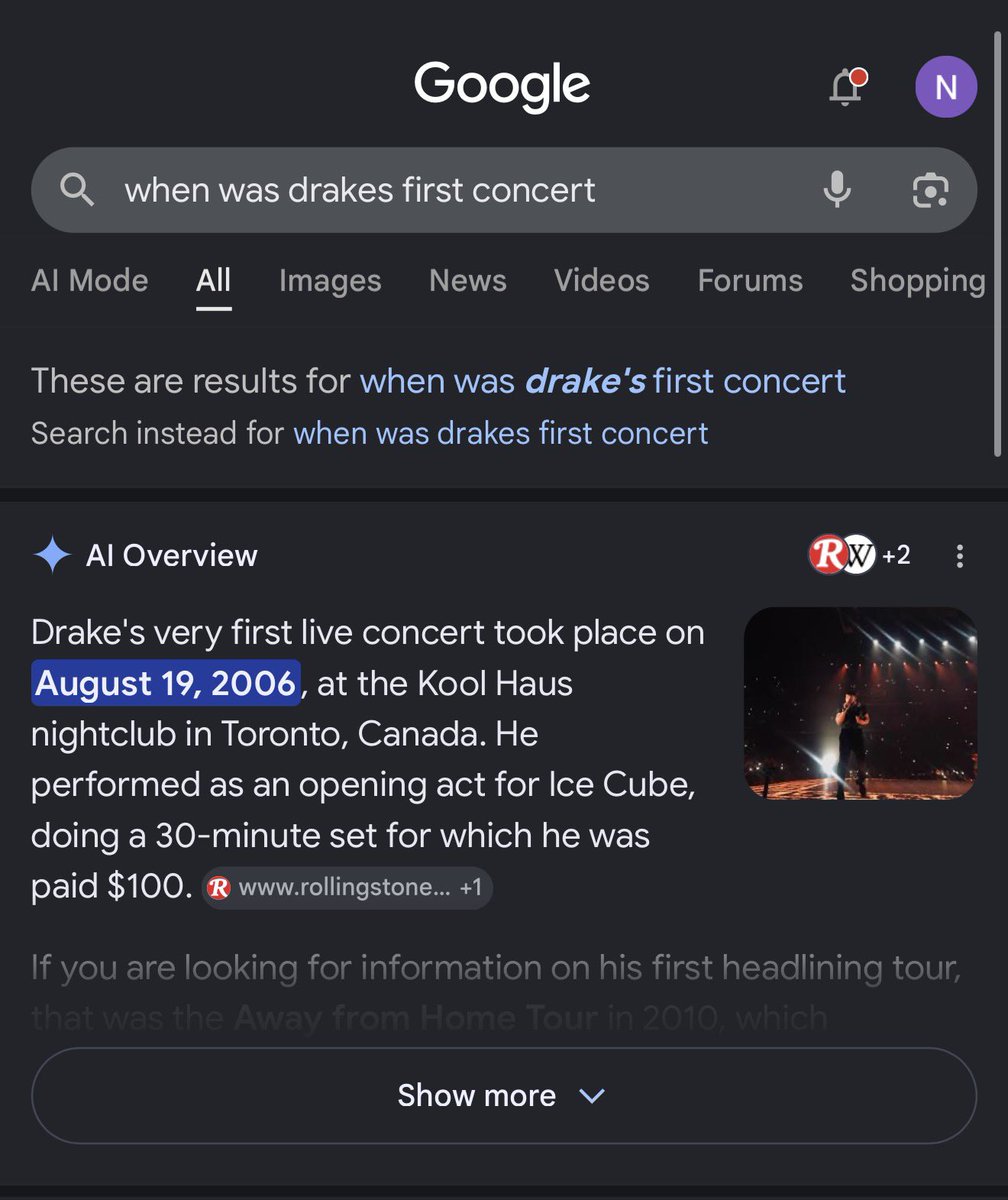 tuscangram's tweet photo. did bro go to drakes first ever concert ??? https://t.co/DGsA53qnxS